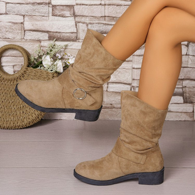 Damen Stiefeletten Mit Falten-Design Und Dekorativem Riemen