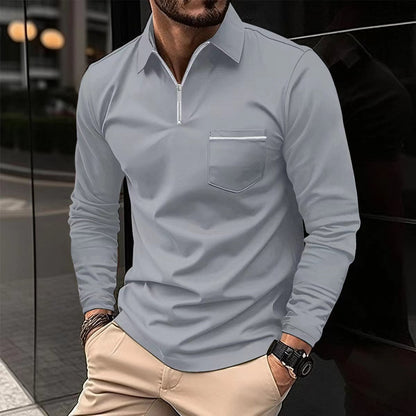 Herren Langarmoberteil Modern Reißverschluss Brusttasche