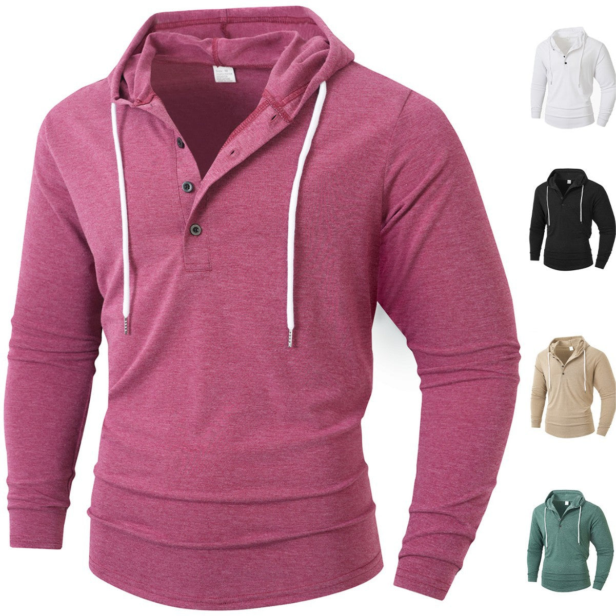Herren Hoodie Kapuzenpullover mit Knöpfen und Kordelzug - BerlinGlamour