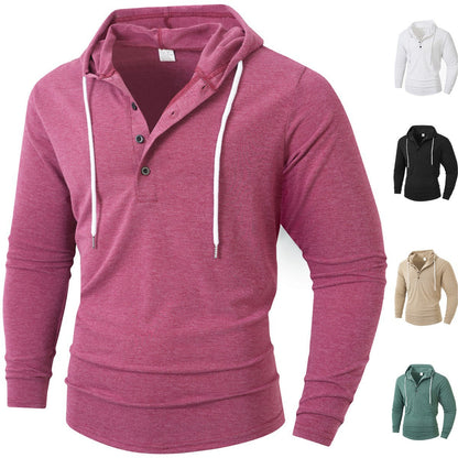 Herren Hoodie Kapuzenpullover mit Knöpfen und Kordelzug - BerlinGlamour