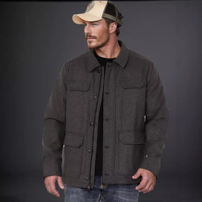 Herren Wolljacke Lässig mit Brusttasche Winter