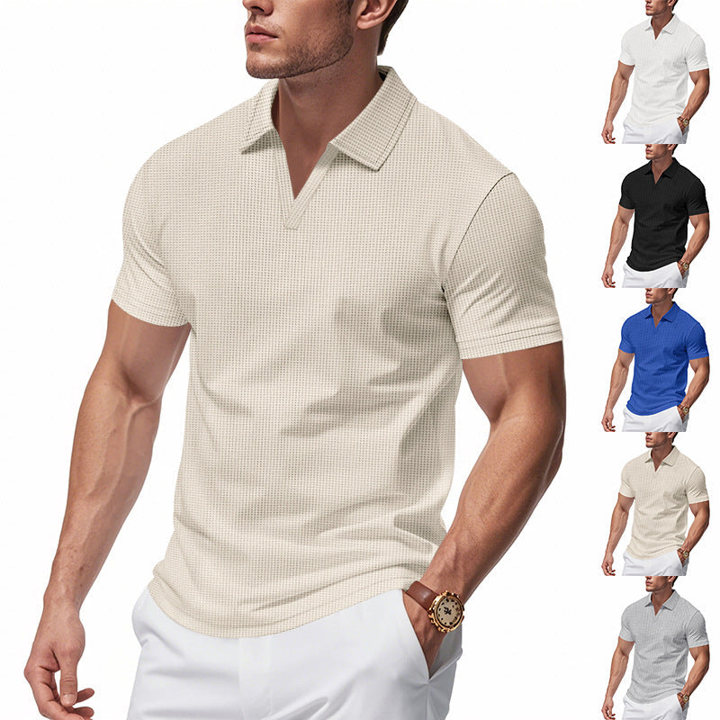 Herren Poloshirt Modern V-Ausschnitt Strukturiert - BerlinGlamour