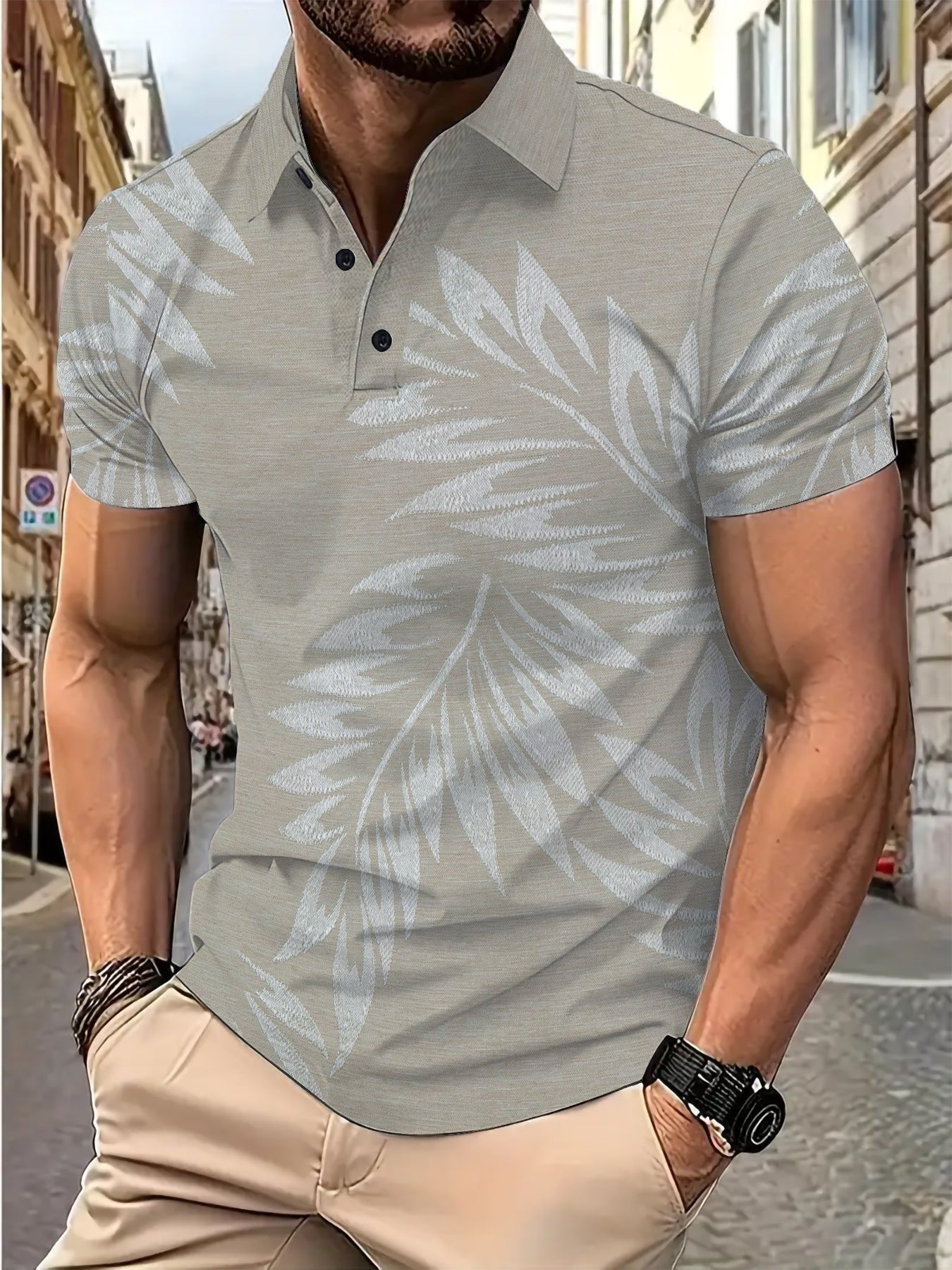 Herren Poloshirt Atmungsaktiv Tropisches Muster Sommermode