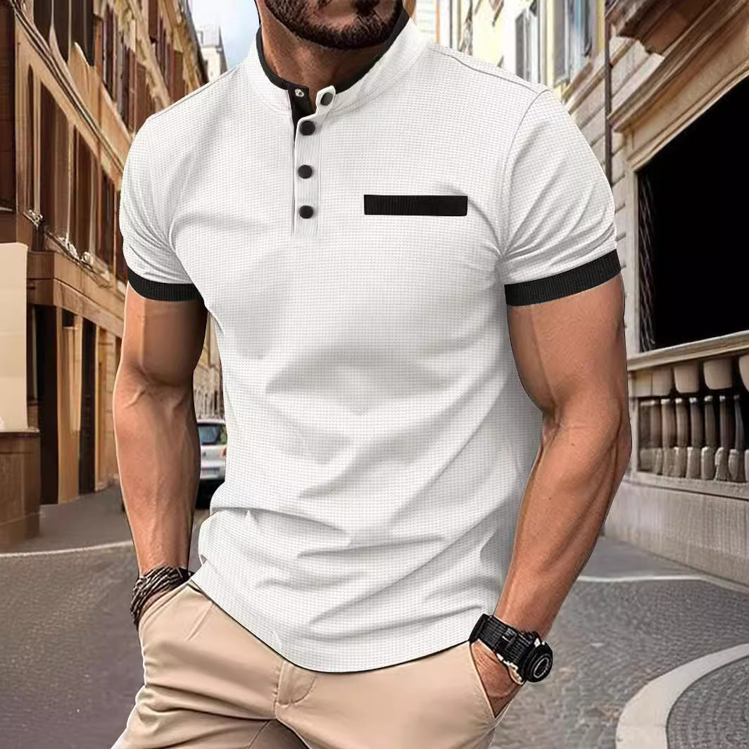Herren Hemd Kurzarm Modern Stehkragen - BerlinGlamour