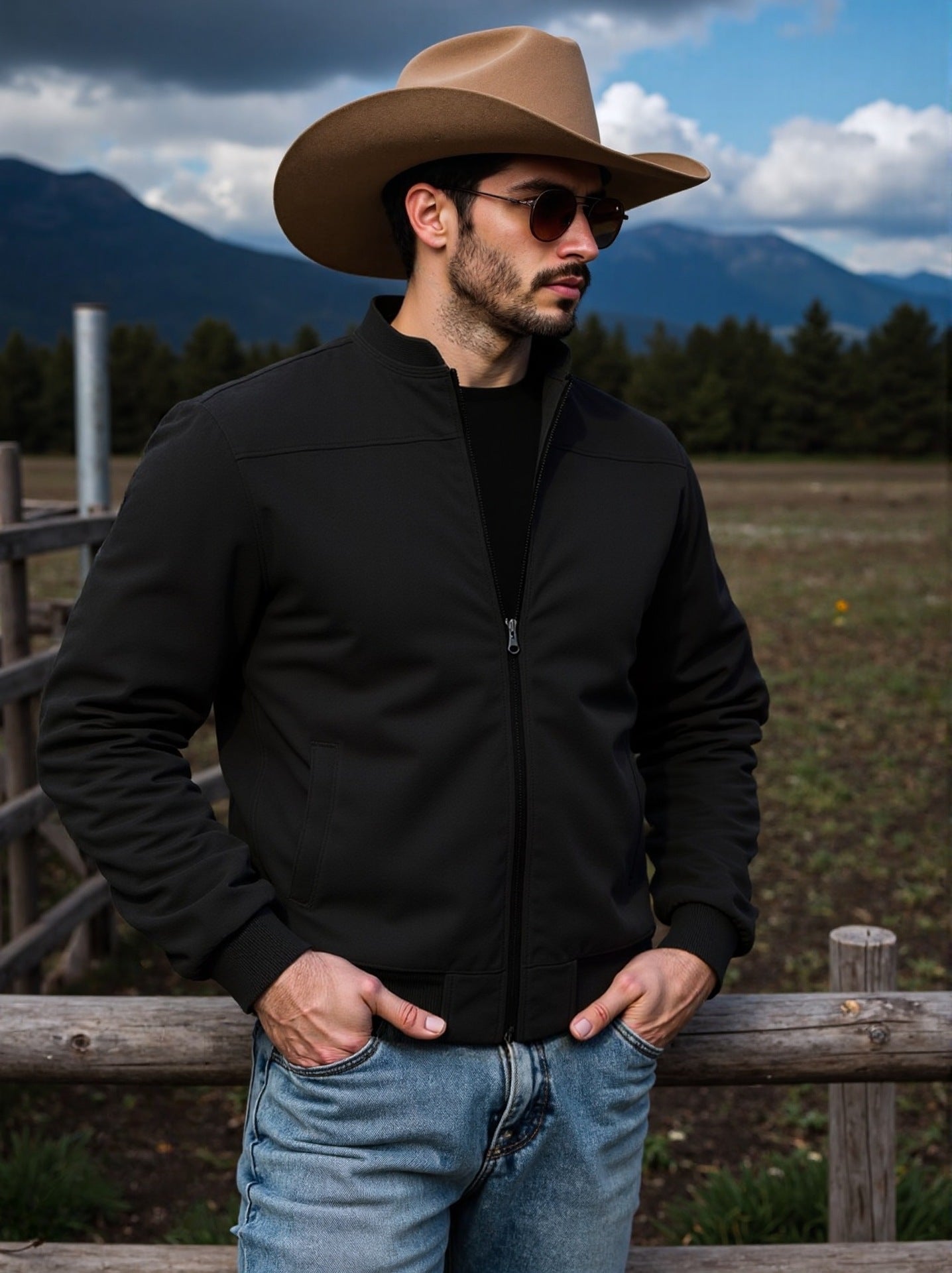 Herren Bomberjacke Sportlich Elegante Details Schwarz