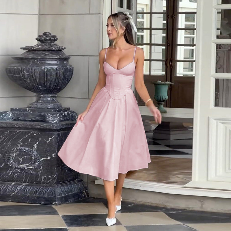 Damen Midi Kleid Figurbetonter Rock Elegant Damenschuhe