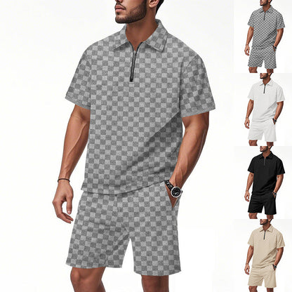 Herren Kurzarm-Shirt Set Reißverschluss Modern Sportlich