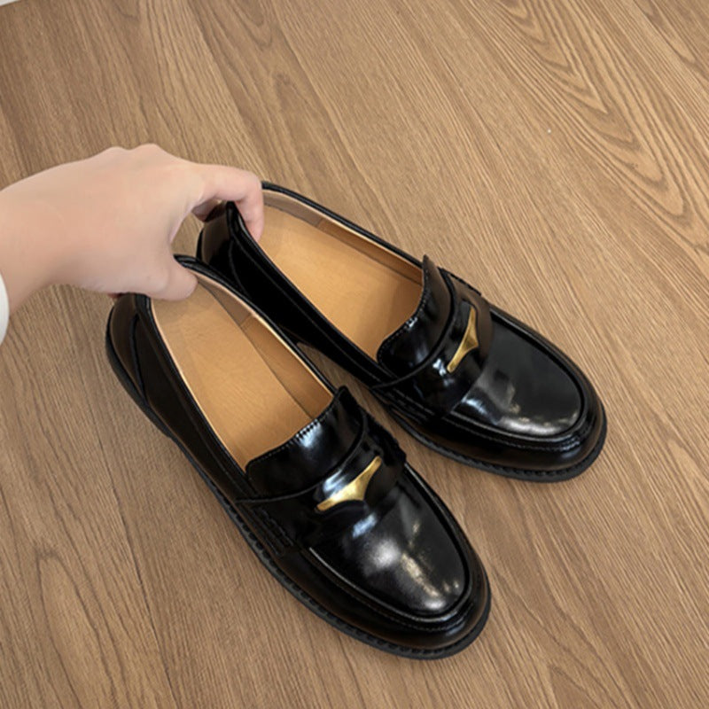 Damen Mokassins Elegante Gold Schnalle Schuhe