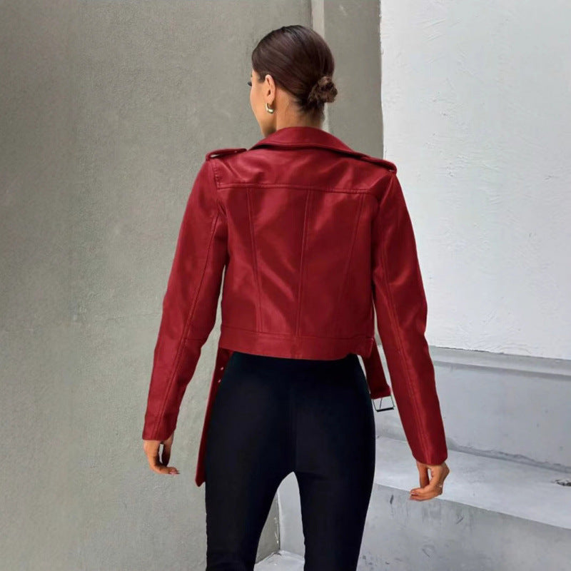 Damen Kunstlederjacke Taillierte Asymmetrisch Schwarz