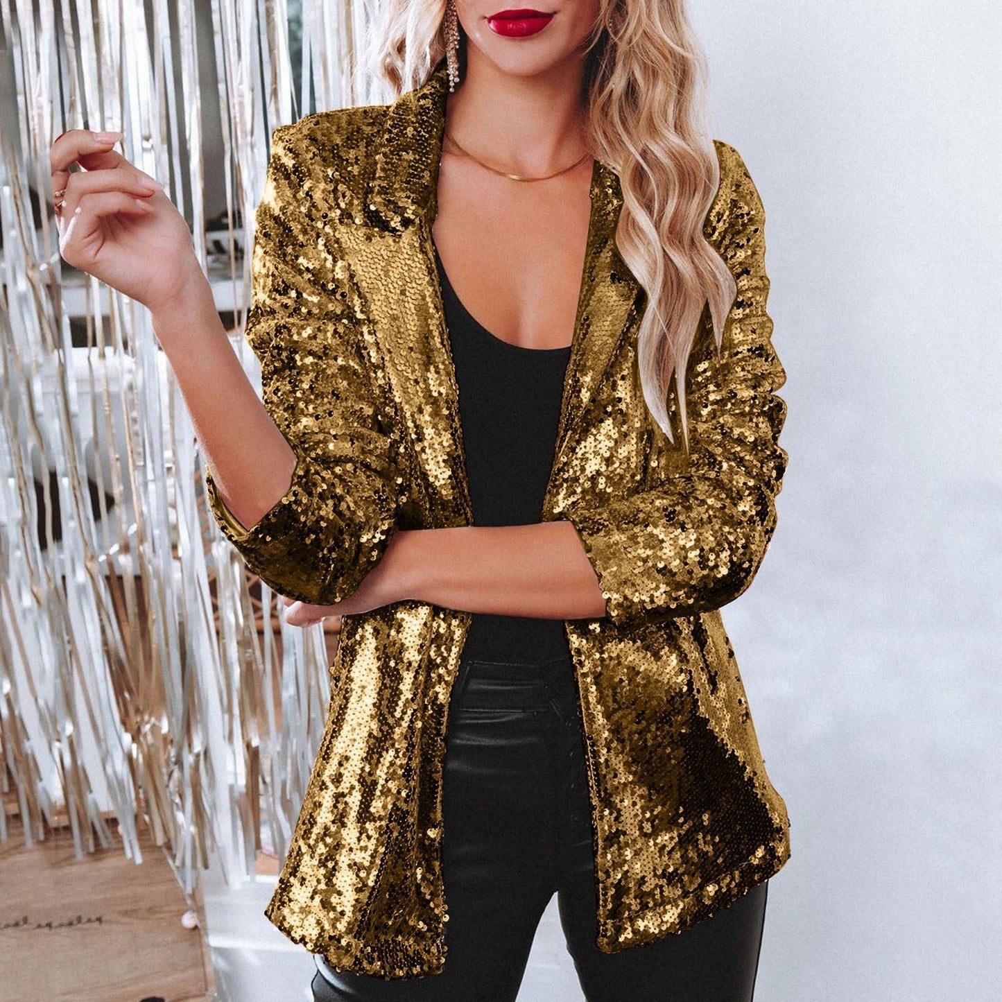 Damen Blazer Pailletten Glitzernd Elegant