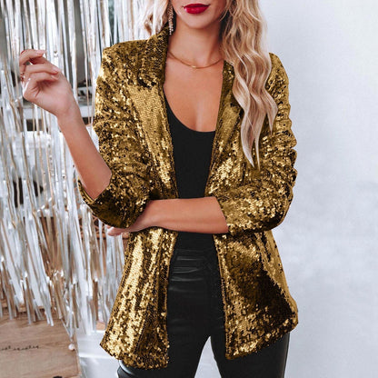 Damen Blazer Pailletten Glitzernd Elegant
