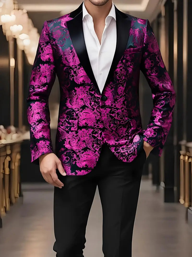 Herren Blazer Pailletten Jackett Floral Modern Glamour