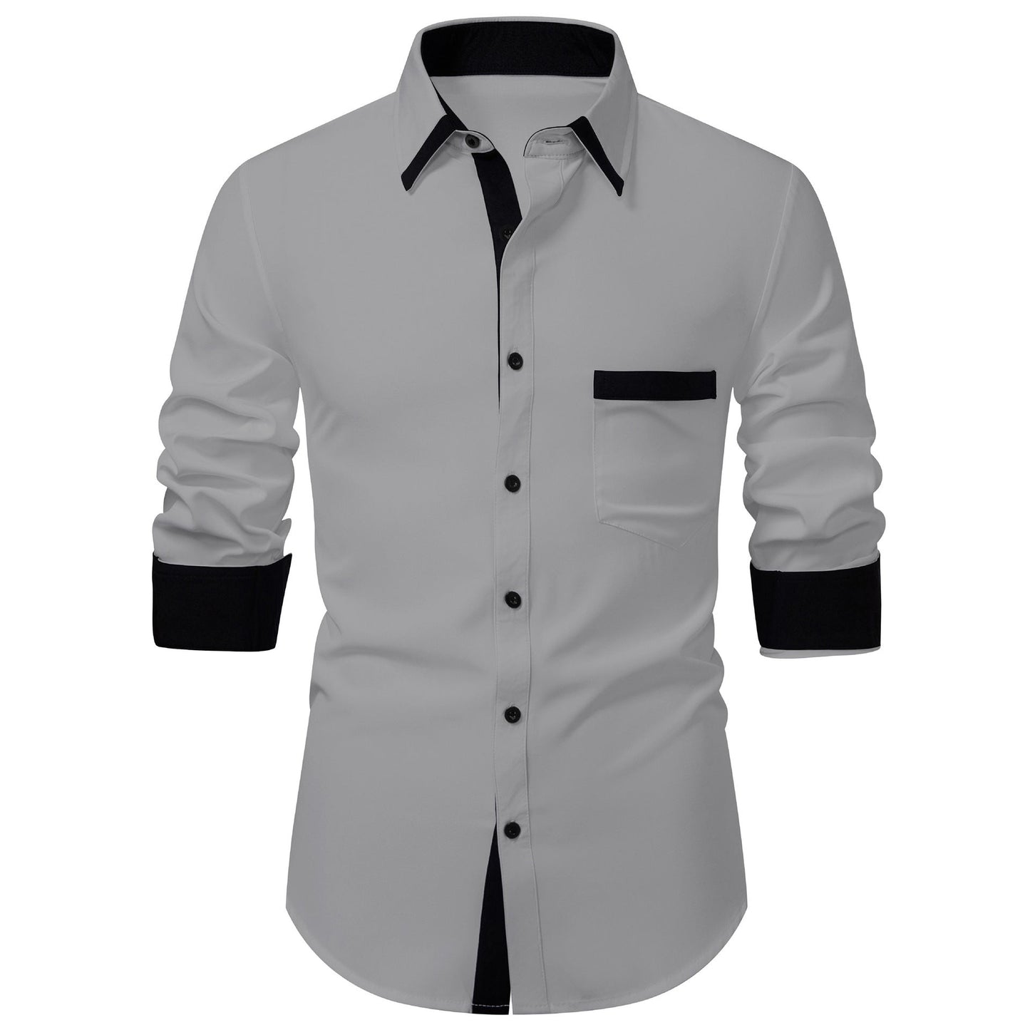 Herren Langarmhemd Elegantes Design Kontrastkragen Modern