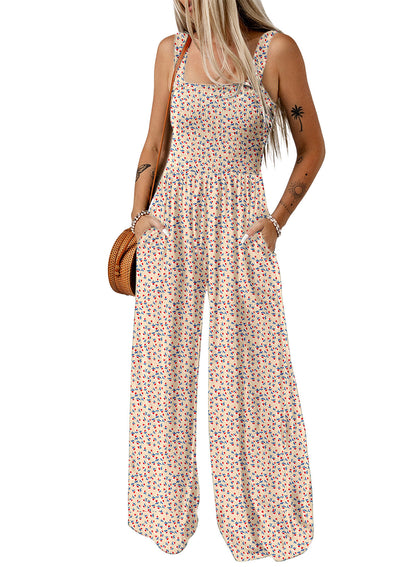 Damen Jumpsuit Frühling Blumenmuster Weites Bein Elegant