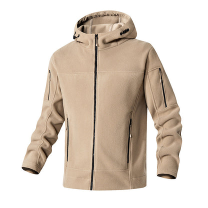 Herren Fleecejacke Wasserdicht mit Kapuze und Reißverschlusstaschen