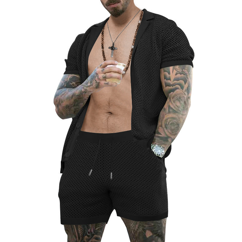 Herren Leichtes Sportset Kurzarm Hemd und Shorts atmungsaktiv
