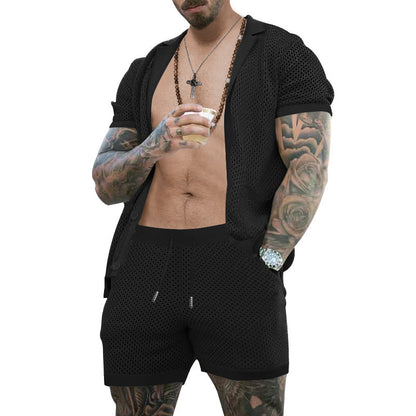 Herren Leichtes Sportset Kurzarm Hemd und Shorts atmungsaktiv