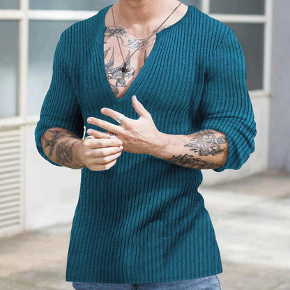 Herren Strickpullover V-Ausschnitt Modisch Rippstruktur