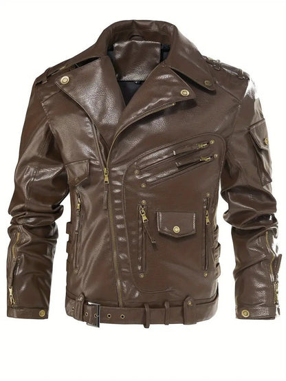 Leder Bikerjacke Herren mit Reißverschlusstaschen Gürtel Detail Schwarz