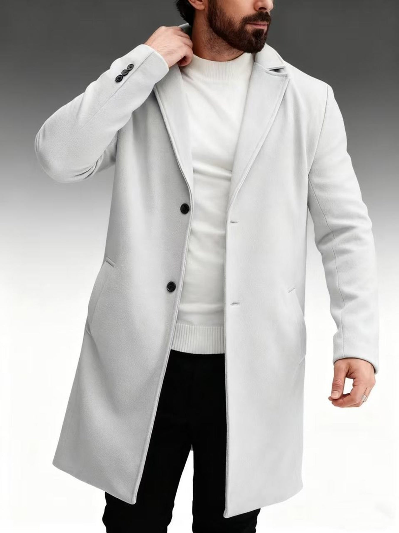 Herren Wintermantel Eleganter dunkler Langmantel Modern