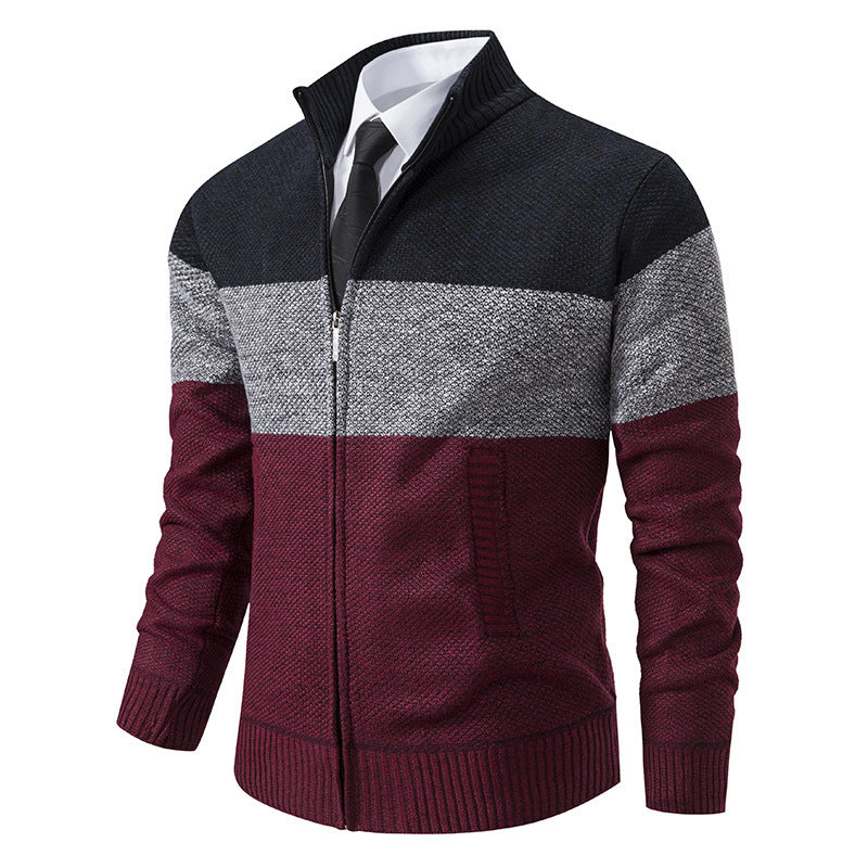Herren Strickjacke Strukturiertes Farbblock Design Modern