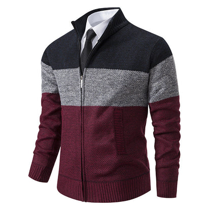 Herren Strickjacke Strukturiertes Farbblock Design Modern