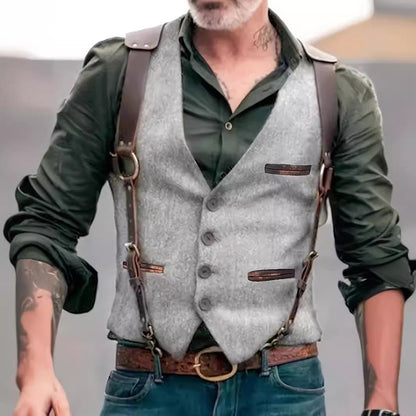Lederweste Herren Modern mit Taschen Schwarz Ledermantel