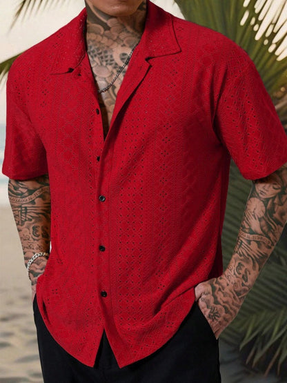 Herren Hemd Kurzarm Feine Stickerei Elegantes Design