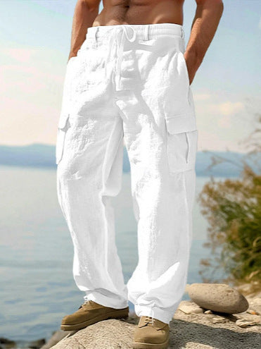 Herren Leinenhose Lässig Bequem Cargo Style