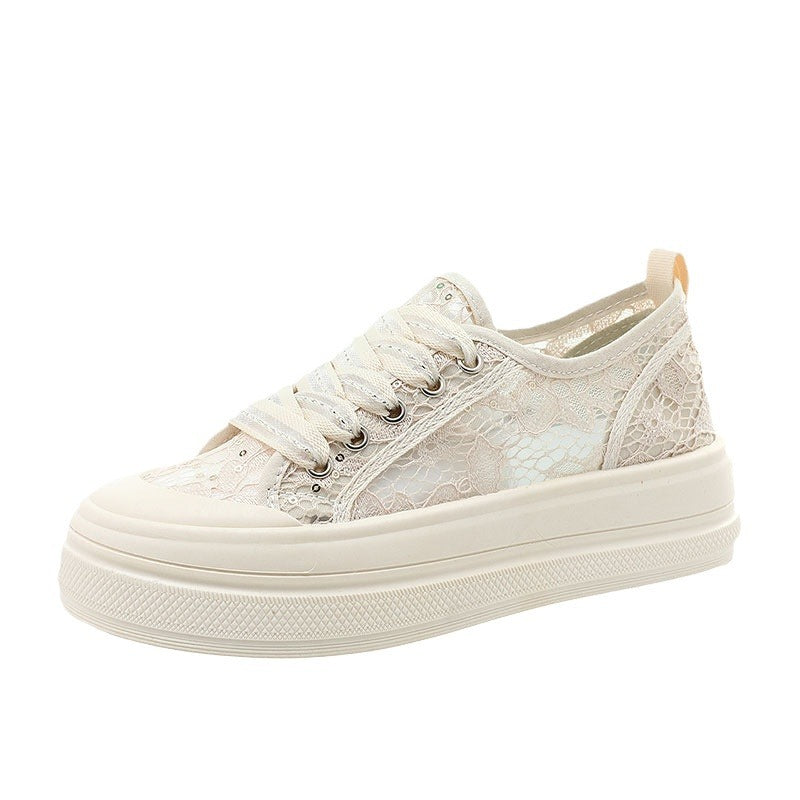 Damen Plateausneaker Bequem Spitze Floral Modisch