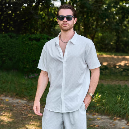 Herren Kurzarmhemd Modern mit Struktur Optik Zeitlos