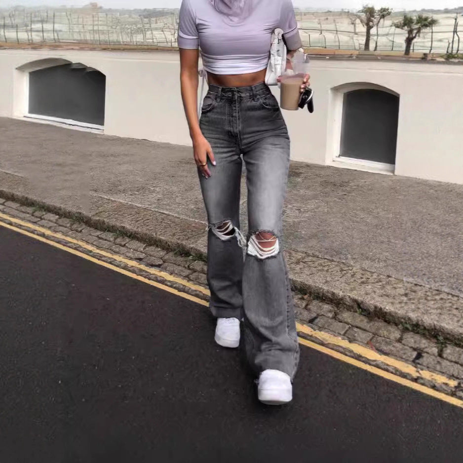 Damen Jeans Bootcut Destroyed Lässig Trendy