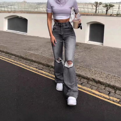 Damen Jeans Bootcut Destroyed Lässig Trendy