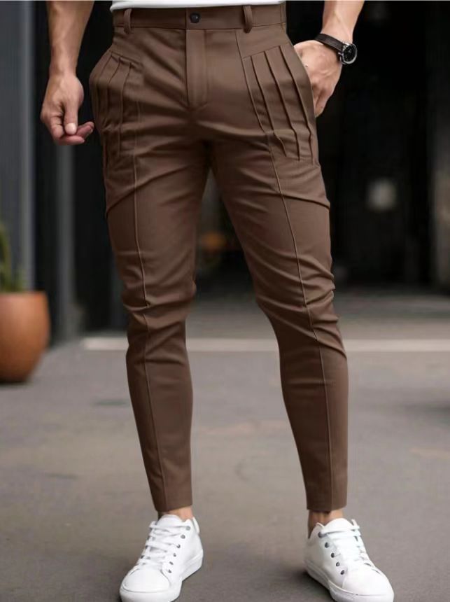 Herren Anzughose Slim Fit mit Falten Modern Schwarz