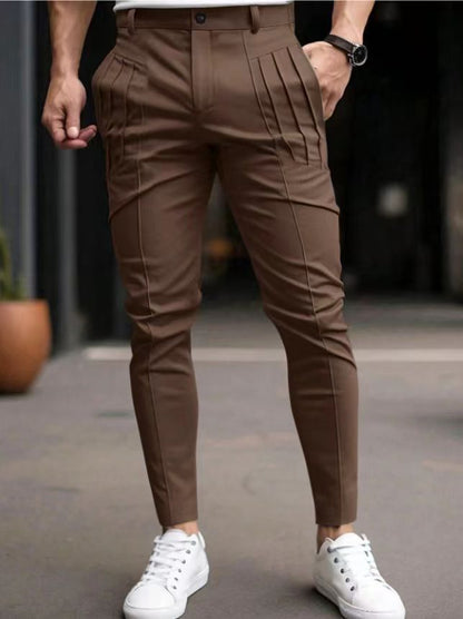 Herren Anzughose Slim Fit mit Falten Modern Schwarz