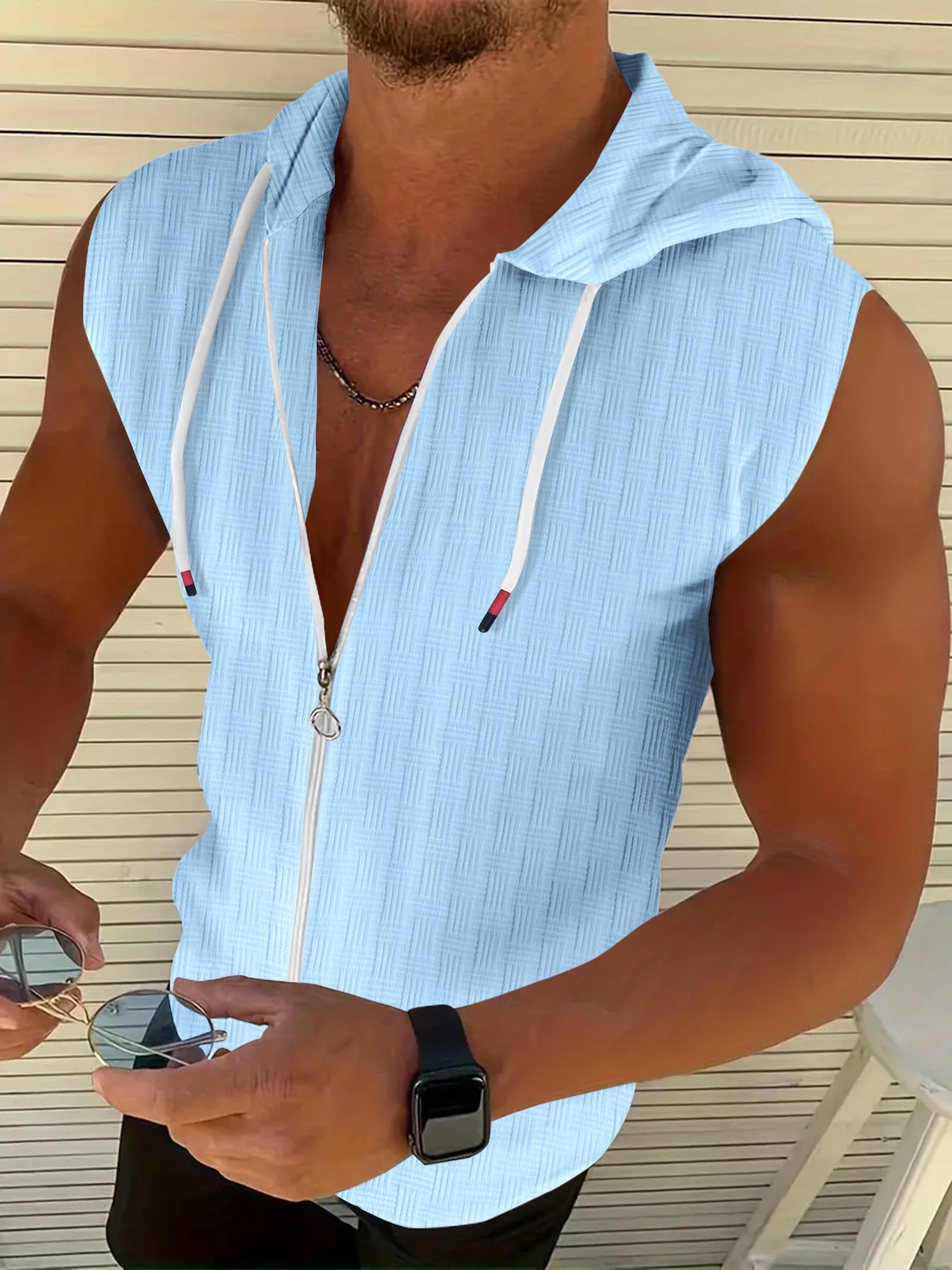Herren Zip-Hoodie Ärmellos Sportlich Modern
