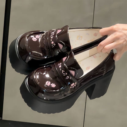 Damen Mokassins Chunky Lackleder Pfotendesign Schuhe Trendy