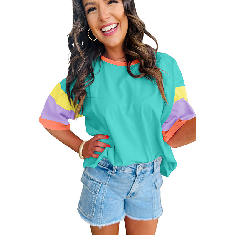 Damen T-Shirt Bunte Ärmel Lässig Modern