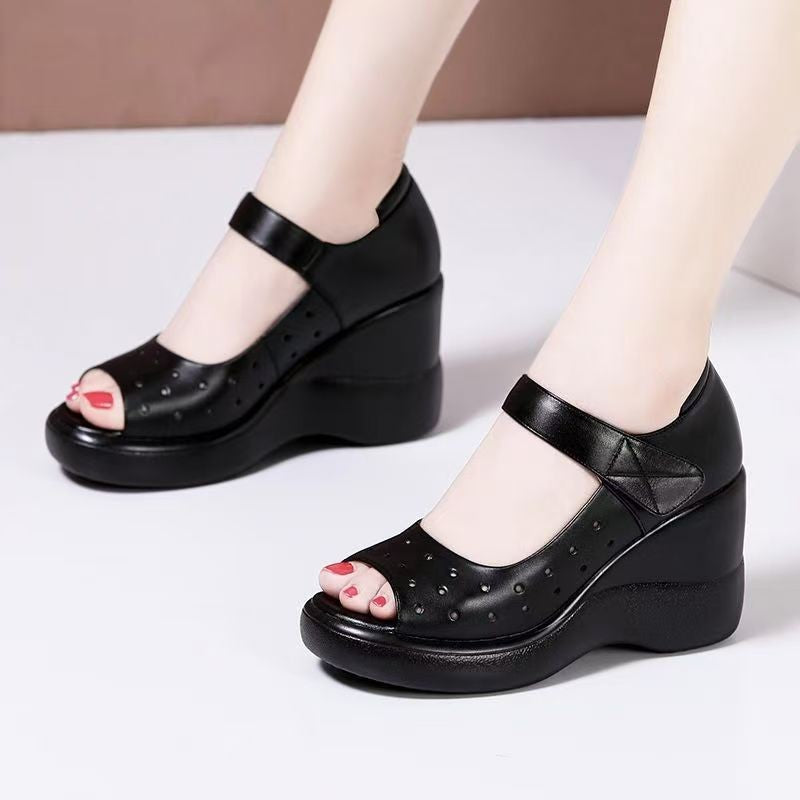 Damen Wedgesandalen mit Weichem Obermaterial und Verstellbarem Riemen