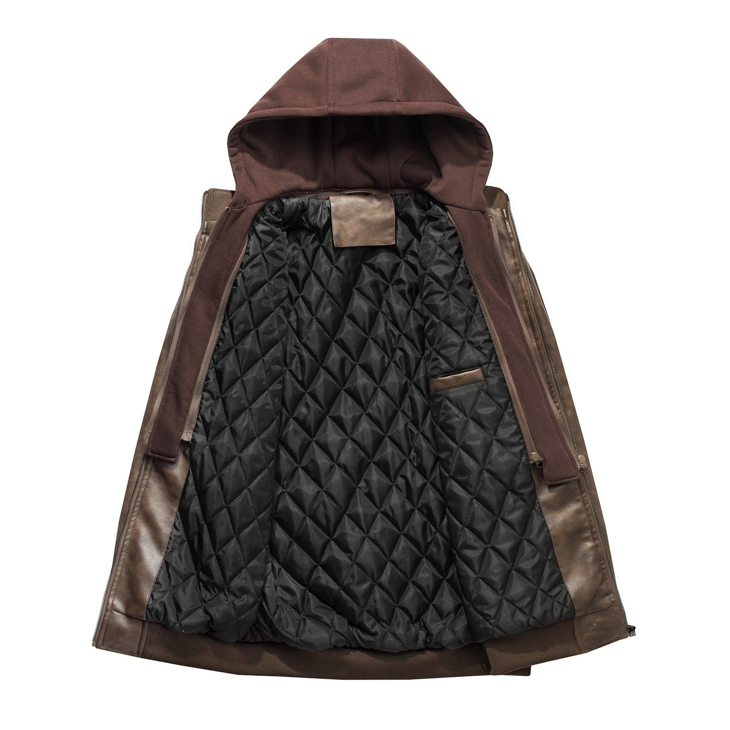 Lederjacke Herren Modern mit Kapuze Schwarz