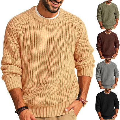 Herren Pullover Grobstrick Rundhals Lässig Modern