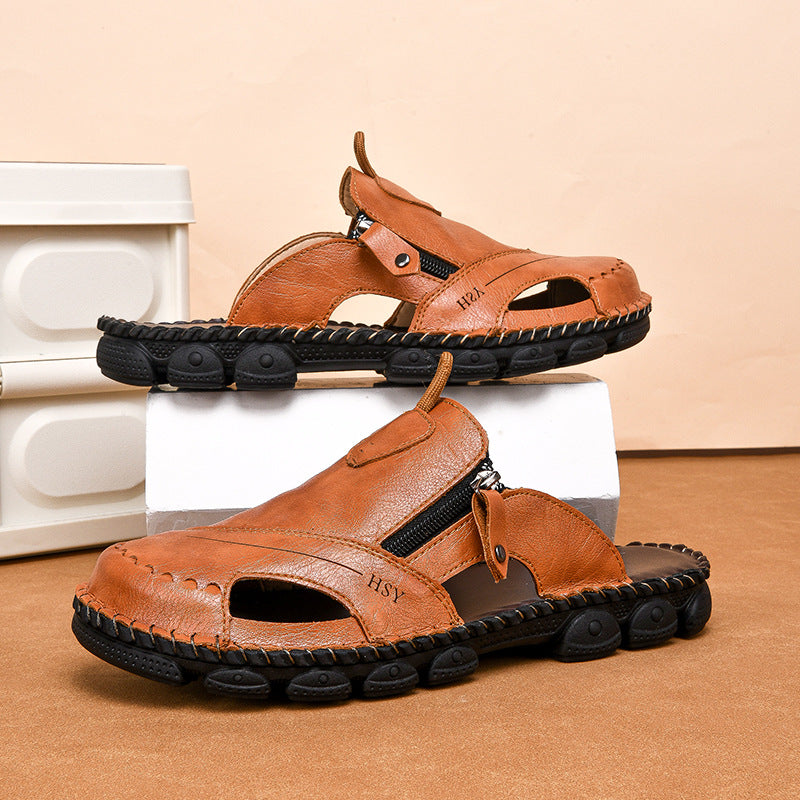 Leder-Sandalen Herren Bequem Reißverschluss Schnellverschluss Schuhe - BerlinGlamour