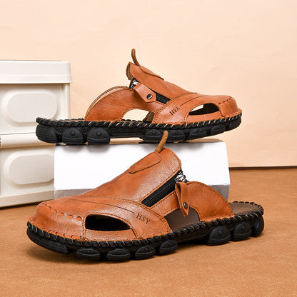 Leder-Sandalen Herren Bequem Reißverschluss Schnellverschluss Schuhe - BerlinGlamour