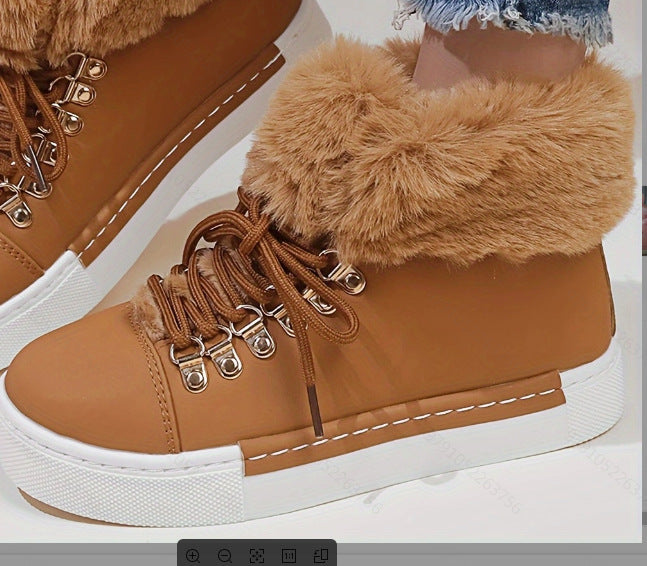 Damen Sneaker High-Top Sportlich Flauschig Winter