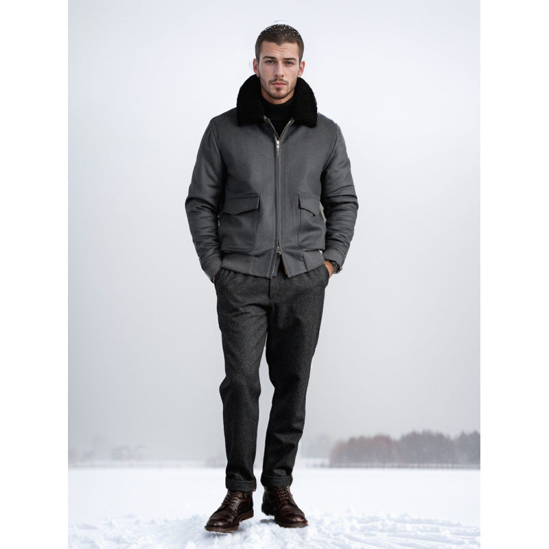 Herren Lederjacke Flugzeugstil Schwarz
