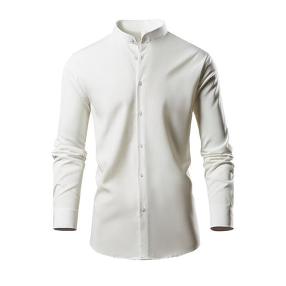 Herren Hemd Langarm Elegant mit Stehkragen und Knöpfen Modern