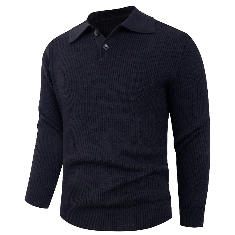 Herren Pullover Strick Modern Polokragen Knopfverschluss