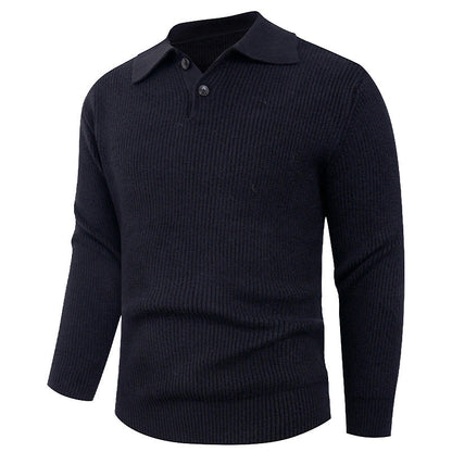 Herren Pullover Strick Modern Polokragen Knopfverschluss