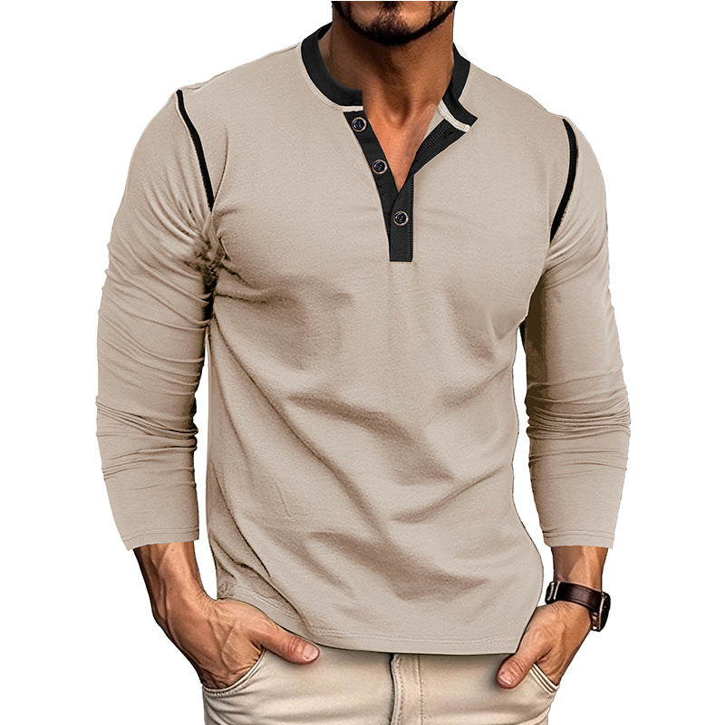 Herren Langarm-Hemd Henley-Ausschnitt Modern Slimfit