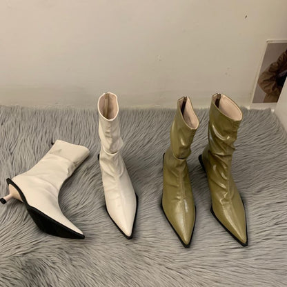 Damen Stiefeletten Elegant Faltenwurf Mit Absatz Schwarz